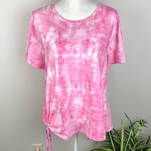 Lane Bryant 14/16 Pink White Tie Dye Top Short Sleeve Side Tie Plus Size